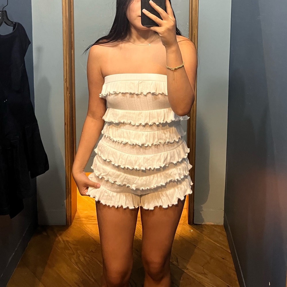 Urban Outfitters Cream Ruffle Strapless Romper